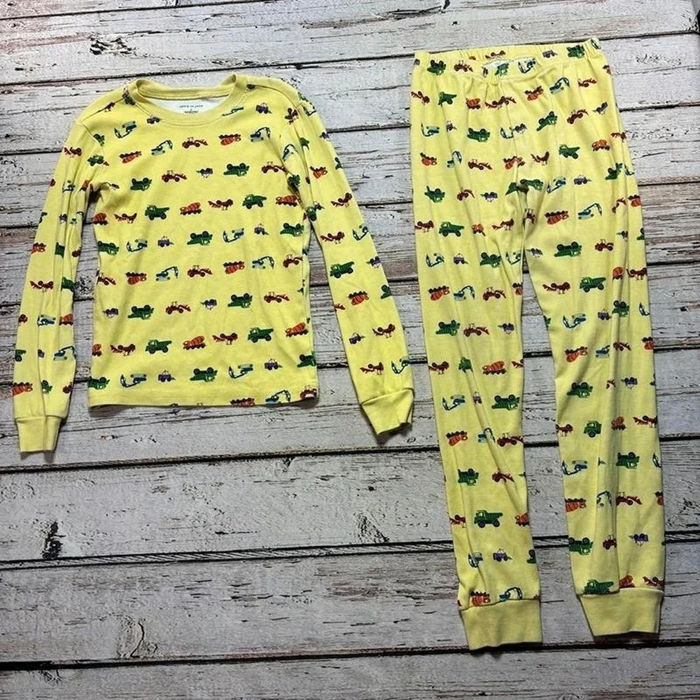 Janie and Jack sz 10 Kids Yellow Long Sleeve Pajama Set with Trucks